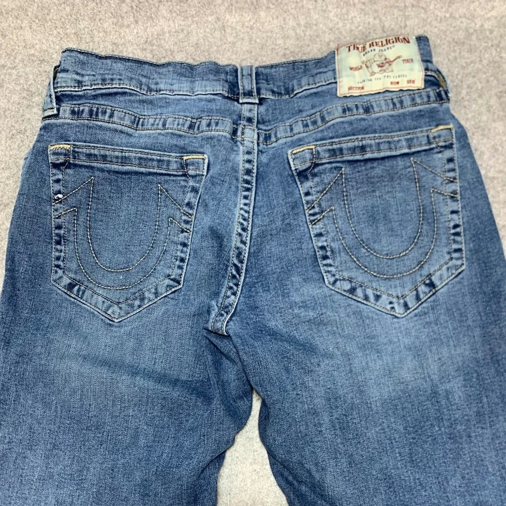 True Religion Ricky Relaxed Straight Jeans Mens 32 Medium Wash Denim Paint Marks
